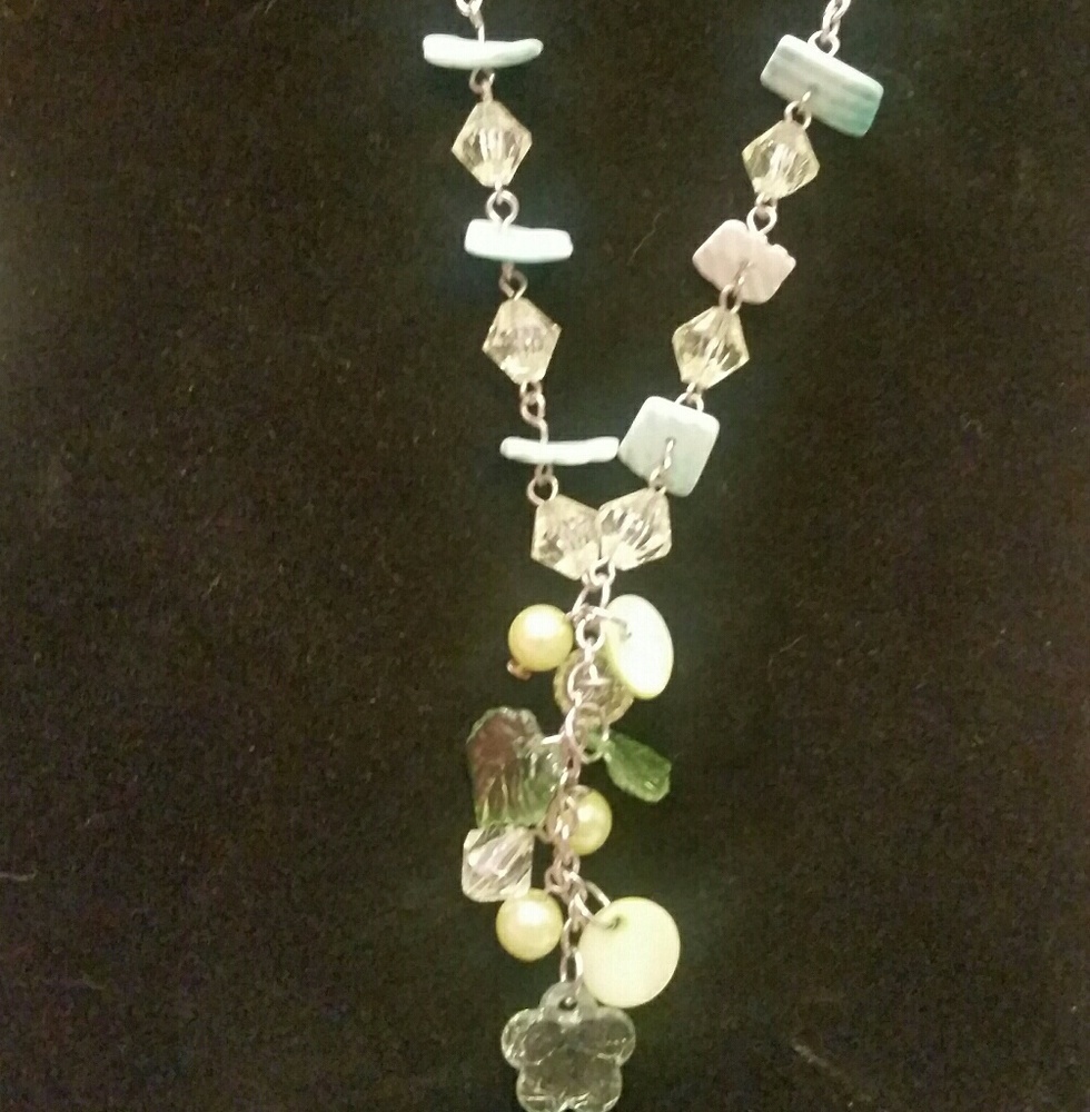 Silver tone chain with baubles in spring colors
